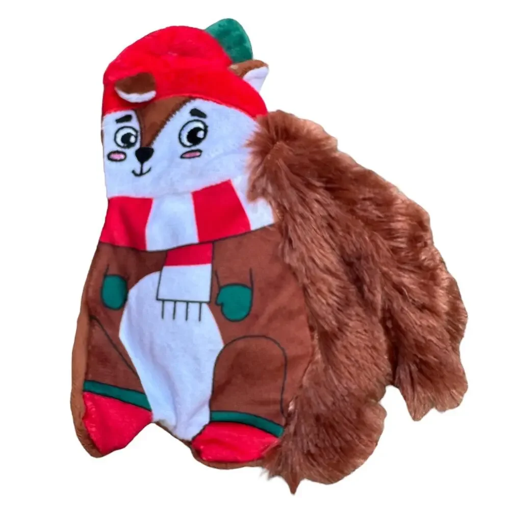 Merry &‎ Bright Flattie Squirrel Squeak Crinkle Dog Toy Plush Festive Christmas
